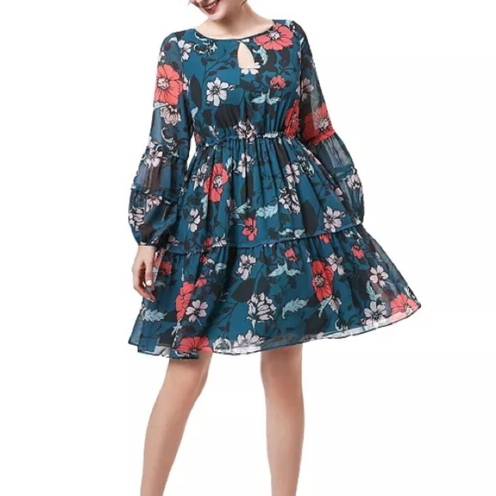 KIMI + KAI Women’s Rosie Maternity Babydoll Dress Teal Multi Floral Sz L - Picture 3 of 10